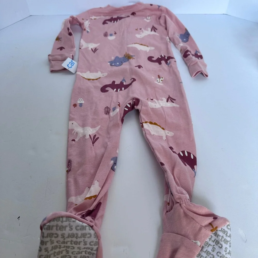 Carters Dinosaur Print 24‎ Months Baby Girl Pink One Piece Pajamas Sleepwear